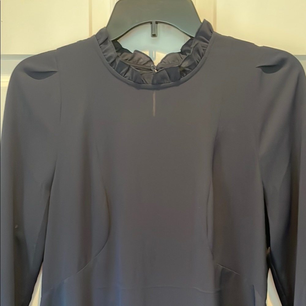 H&M Navy Ruffle Neck 3/4 sleeve slit open back dress size 10